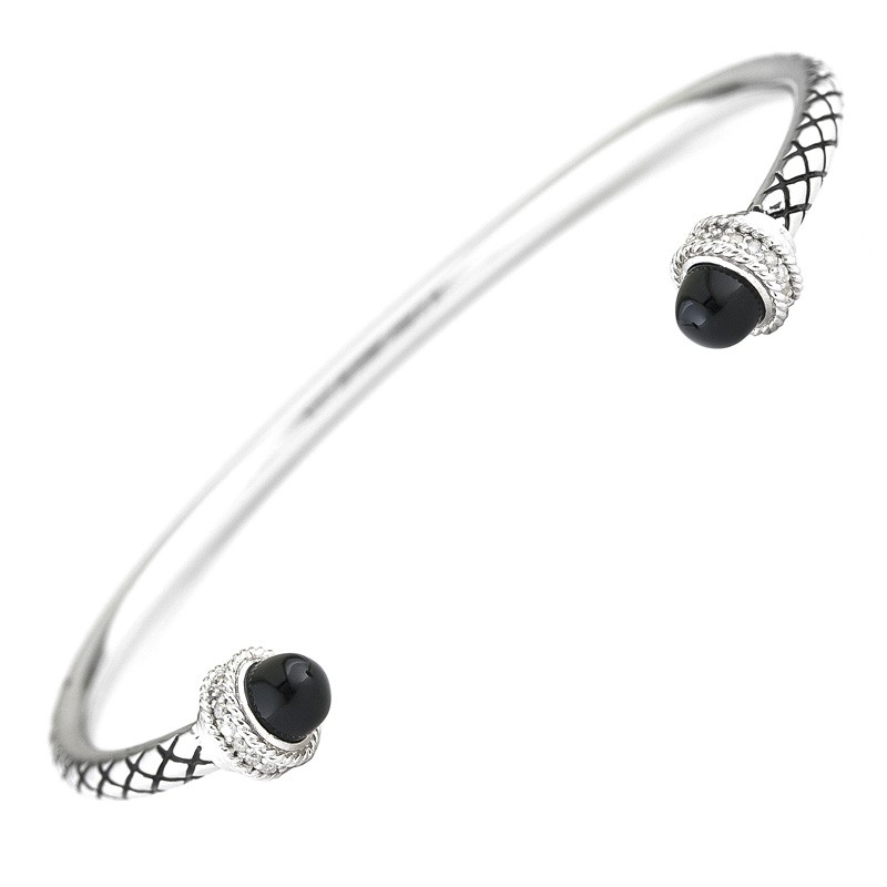 Silver Diamond/Onyx Bangle