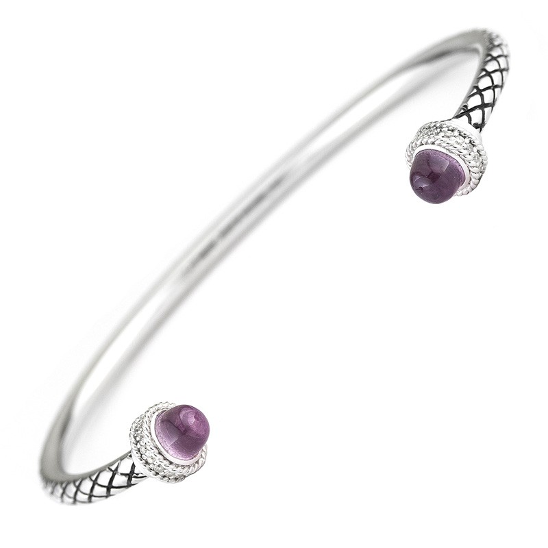 Silver Diamond/Rose Quartz Bangle