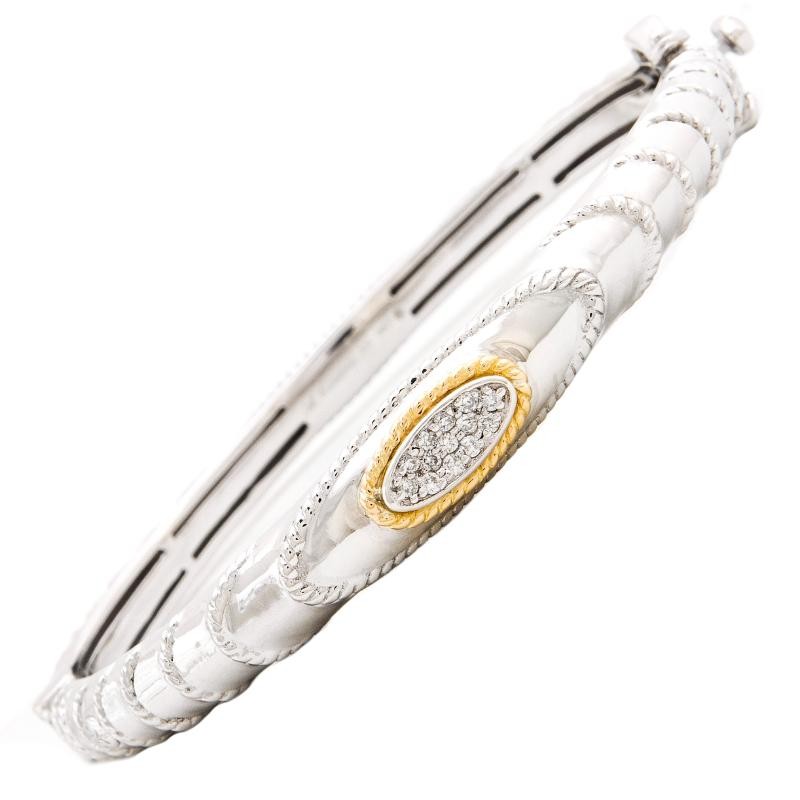 18K/Silver Diamond Bangle (10Mm)