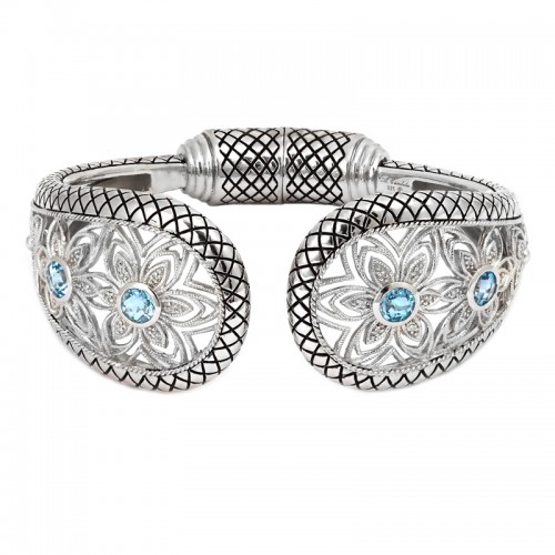 Silver Diamond Blue Topaz Bangle