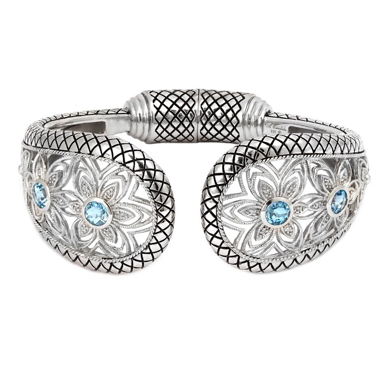Silver Diamond Blue Topaz Bangle