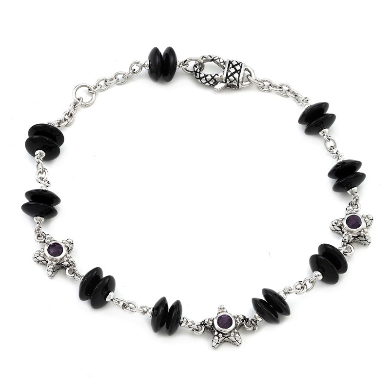 Silver Onyx/Amethyst Bracelet (7