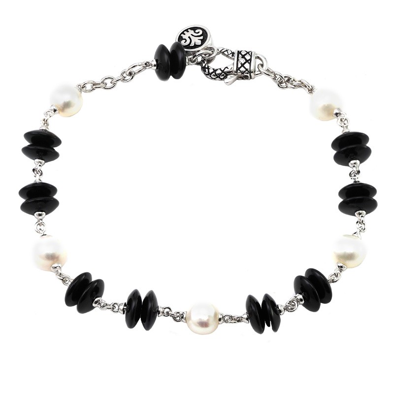 Silver Onyx.Pearl Bracelet (7