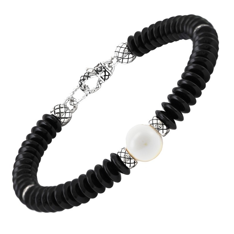 Silver Onyx/Pearl Bangle