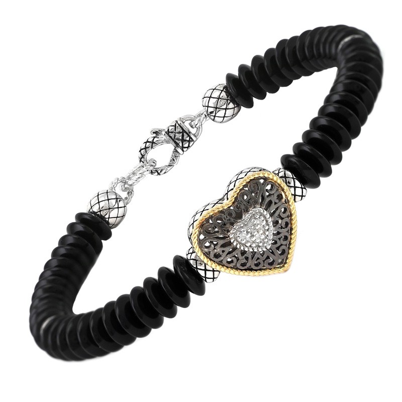 18K/Silver Onyx Diamond Bangle