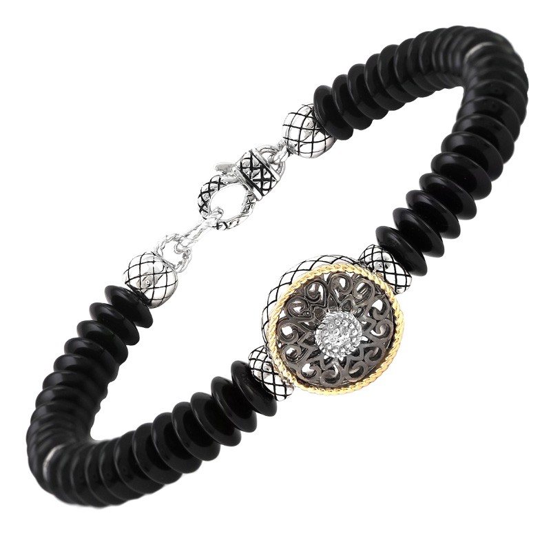 18K/Silver Onyx Diamond Bangle