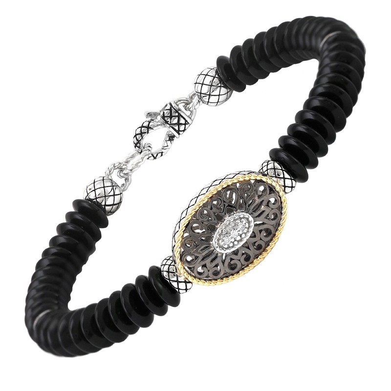 18K/Silver Onyx Diamond Bangle