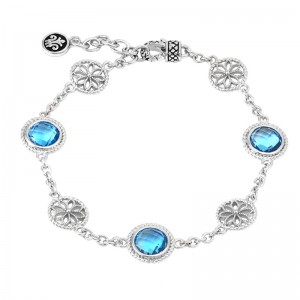 Sterling Silver Lazo De Colores Round Bezel Blue Topaz Bracelet