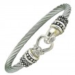 18K/Silver Diamond Buckle On Steel Bangle