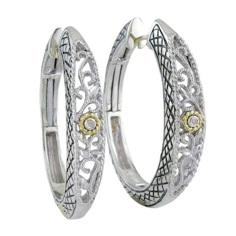 18K/Silver Dia Hoop Earrings