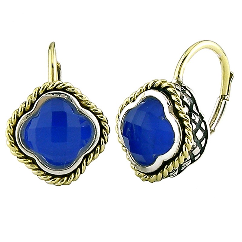 18K/Silver Blue Agate Doublet Clover Earrings