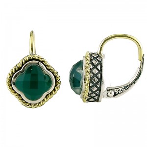 Trebol Clover Bezel Green Agate Earring
