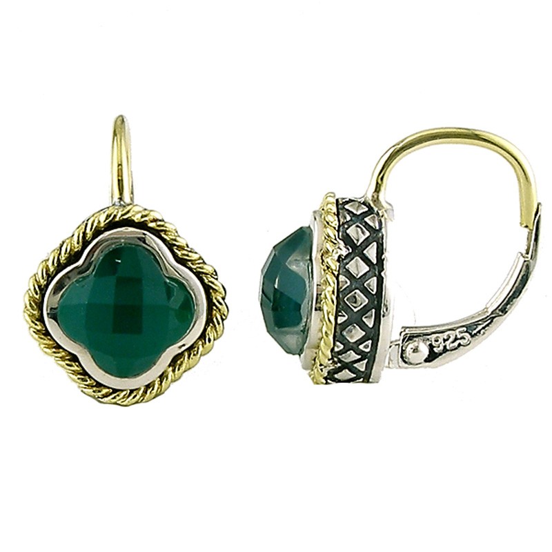 18K/Silver Green Agate Doublet Clover Earrings