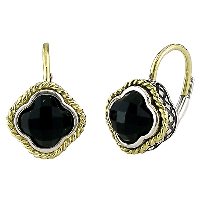 18K/Silver Onyx Clover Earrings