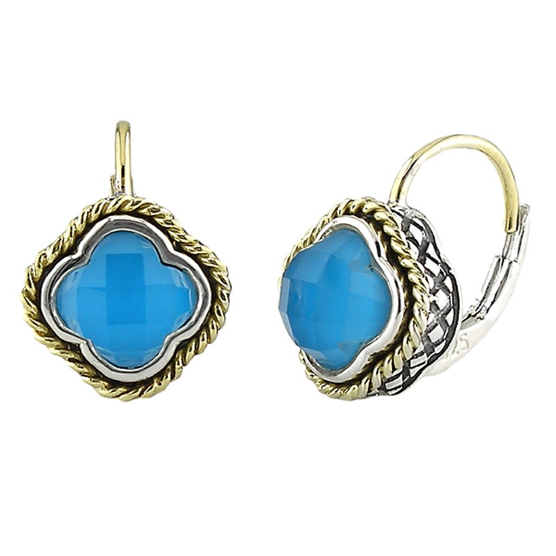18K/Silver Turquoise Doublet Clover Earrings