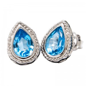 Sterling Silver Dulce-Baya Pear Bezel Blue Topaz Earring