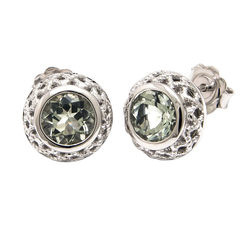 Silver Green Amethyst Earrings