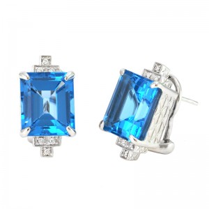 Sterling Silver Gatsby Emerald Prong Blue Topaz Earring