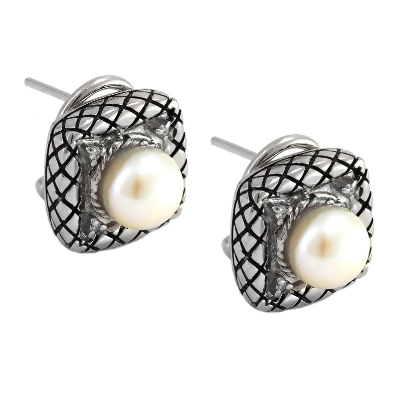 Silver Pearl/Diamond Earrings