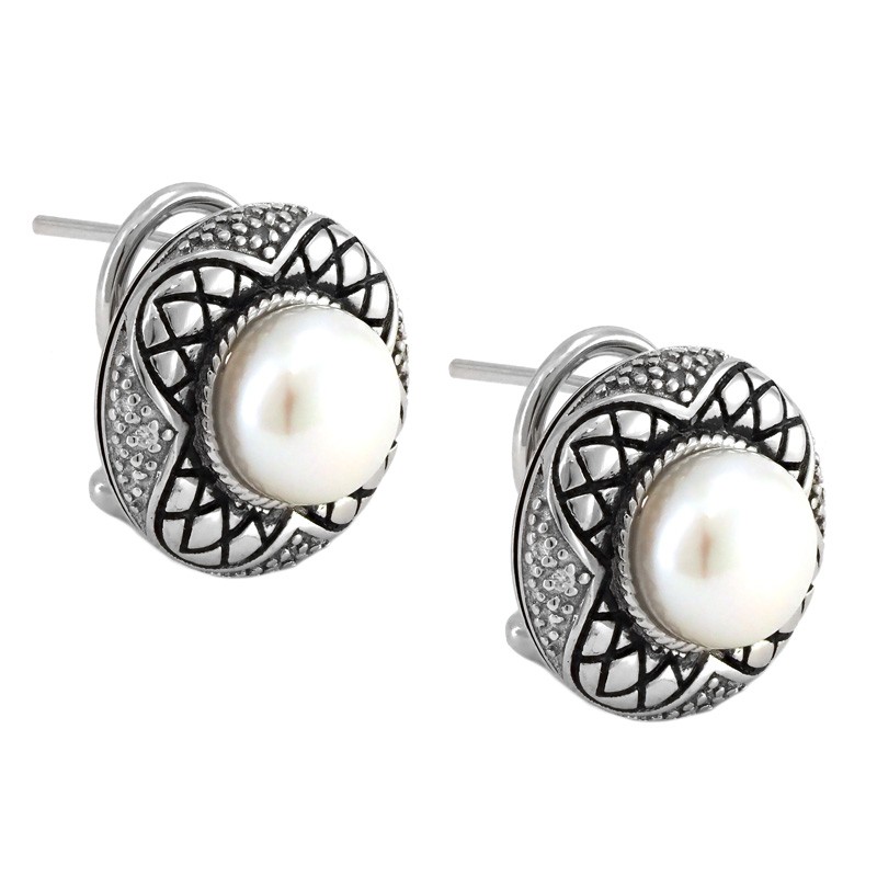 Silver Pearl/Diamond Earrings