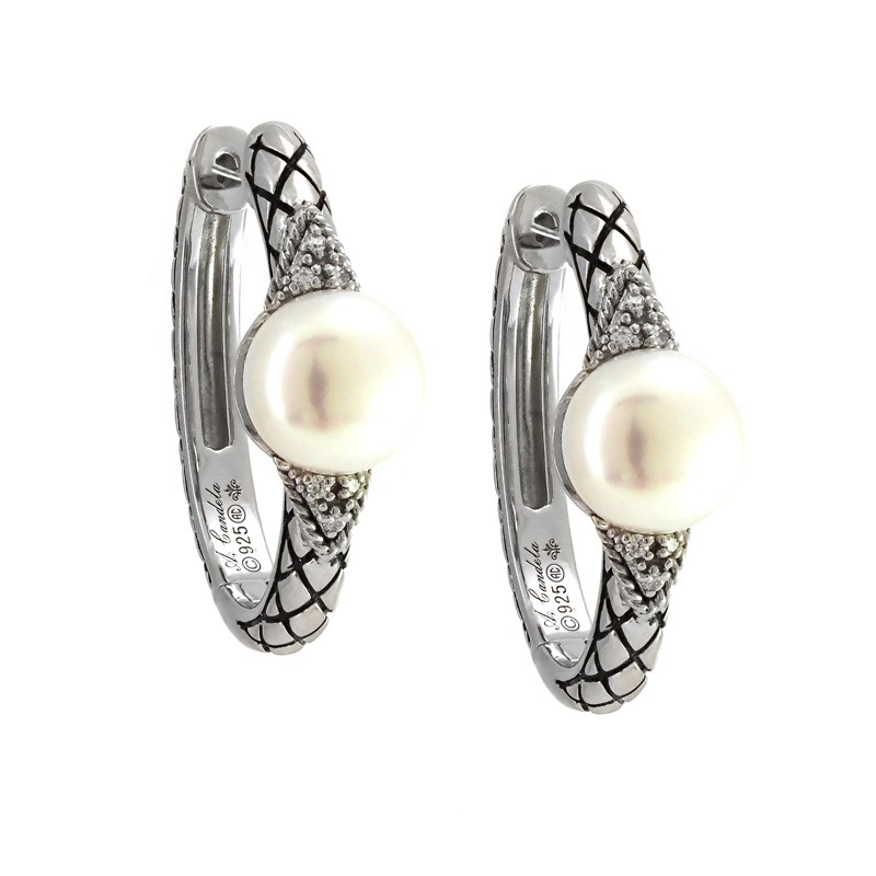 Silver Pearl/Diamond Earrings