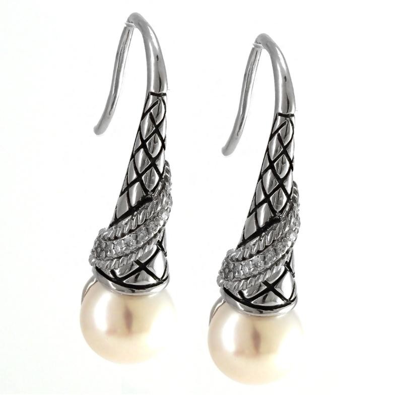 Silver Pearl/Diamond Earrings