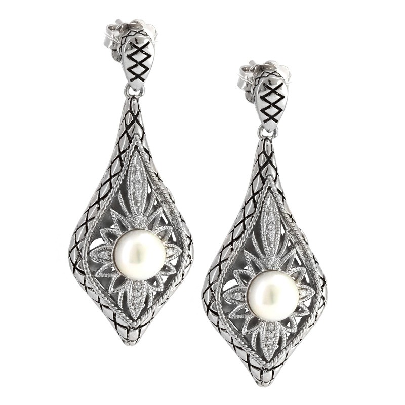 Silver Pearl/Diamond Earrings