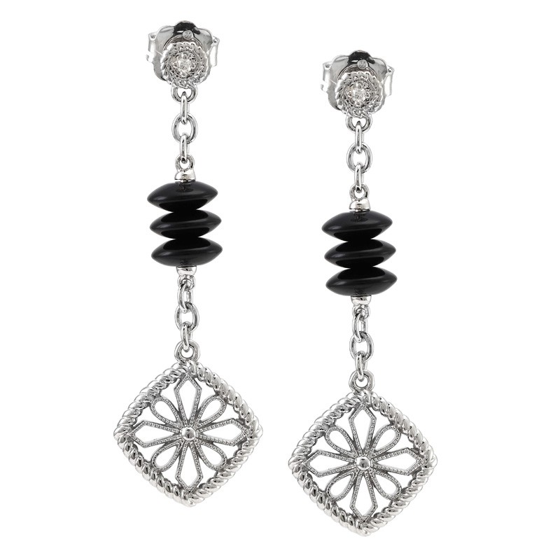 Silver Onyx/Diamond Earrings