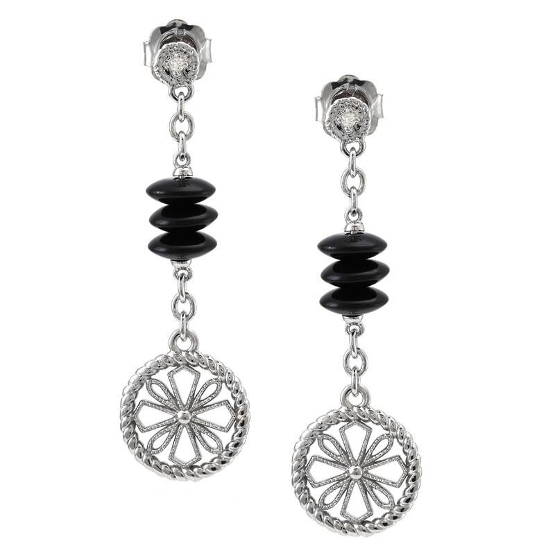 Silver Onyx/Diamond Earrings
