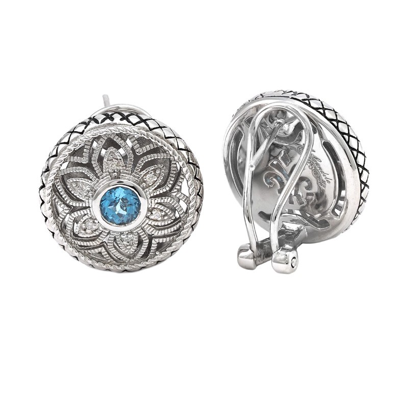 Silver Blue Topaz/Diamond Earrings