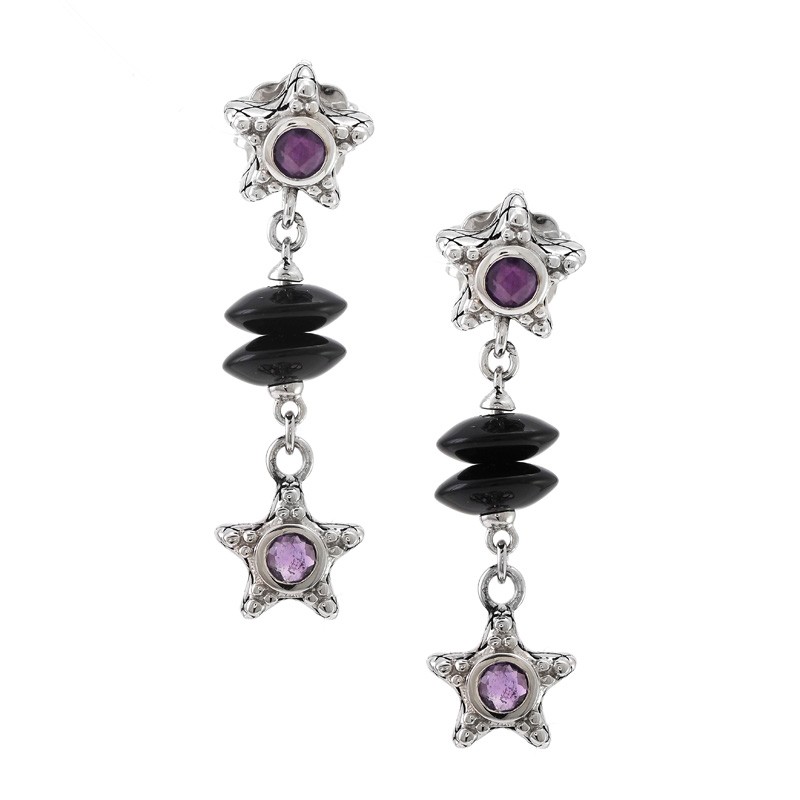 Silver Onyx/Amethyst Earrings