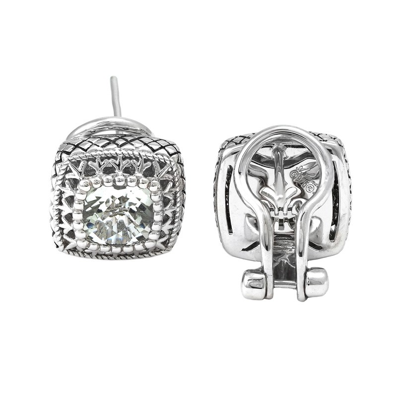 Silver Green Amethyst Earrings