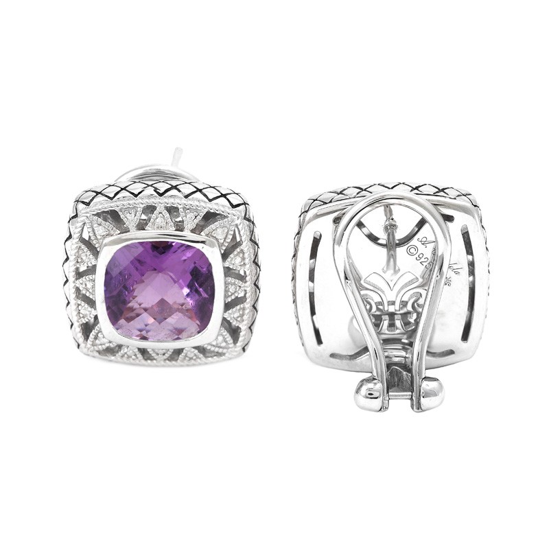 Silver Diamond/Amethyst Earrings