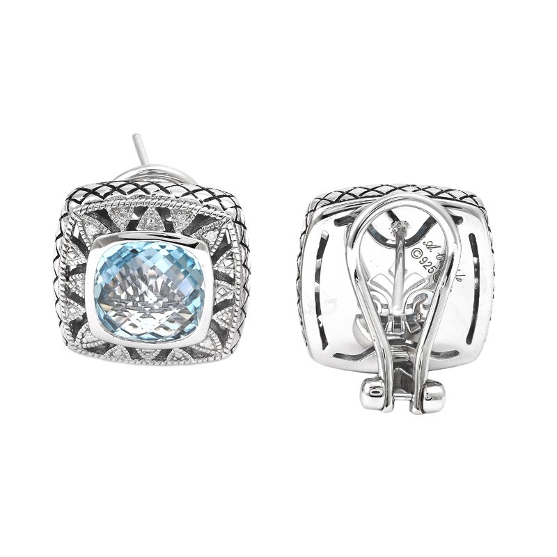 Silver Diamond/Blue Topaz Earrings