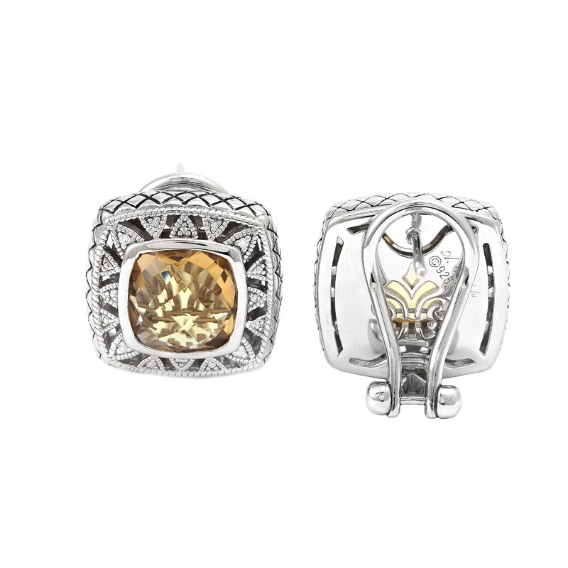 Silver Diamond/Citrine Earrings