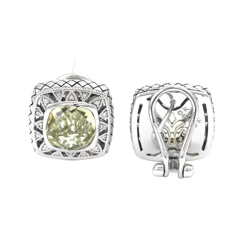 Silver Diamond/Lemon Quartz Earrings