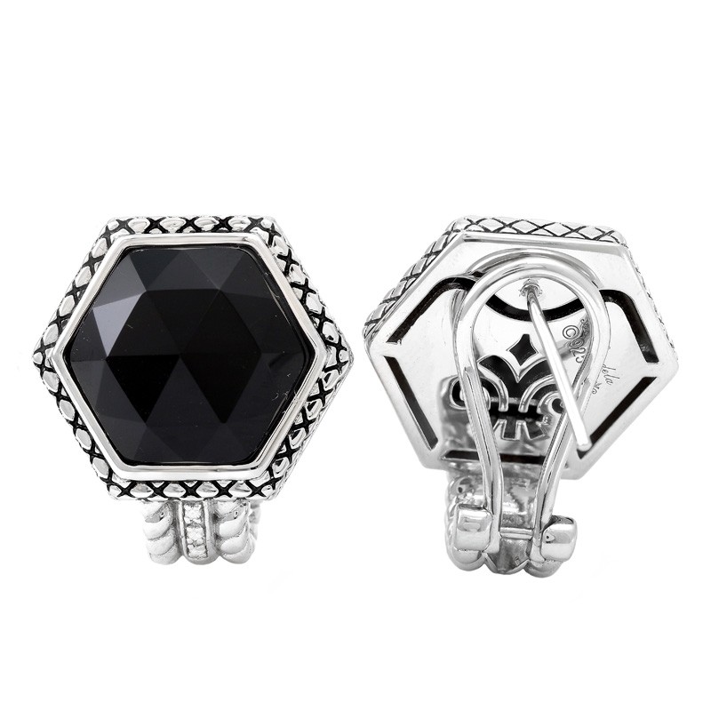 Silver Onyx/Diamond Earrings