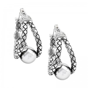 Sterling Silver Trebol Round Pave Silver Earring