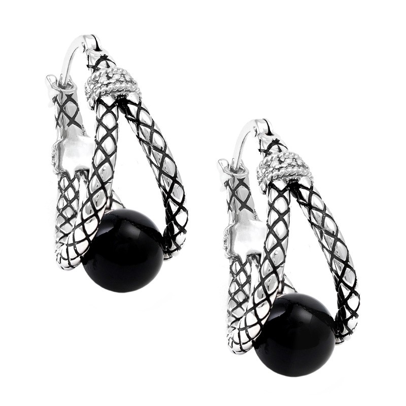 Silver Onyx/Diamond Earrings