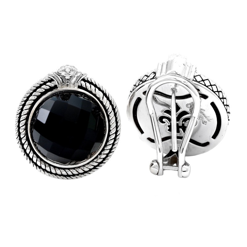 Silver Onyx/Diamond Earrings