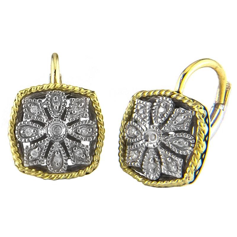 18K/Silver Dia Antique Sq Flower Earrings