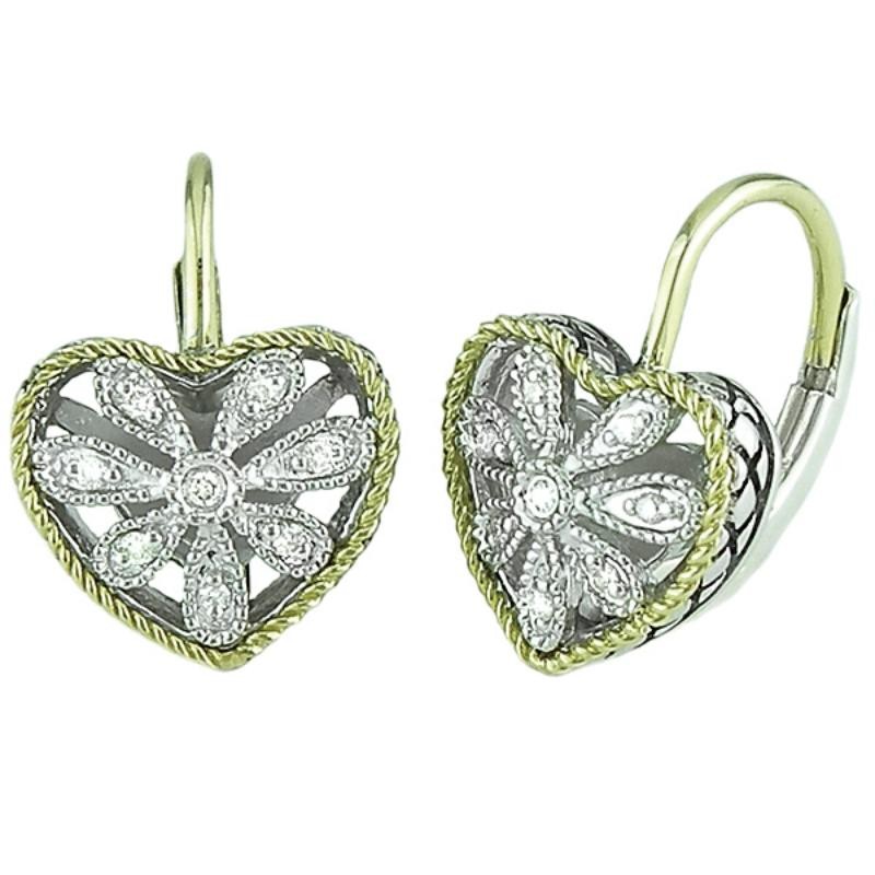 18K/Silver Dia Antique Heart Flower Earrings