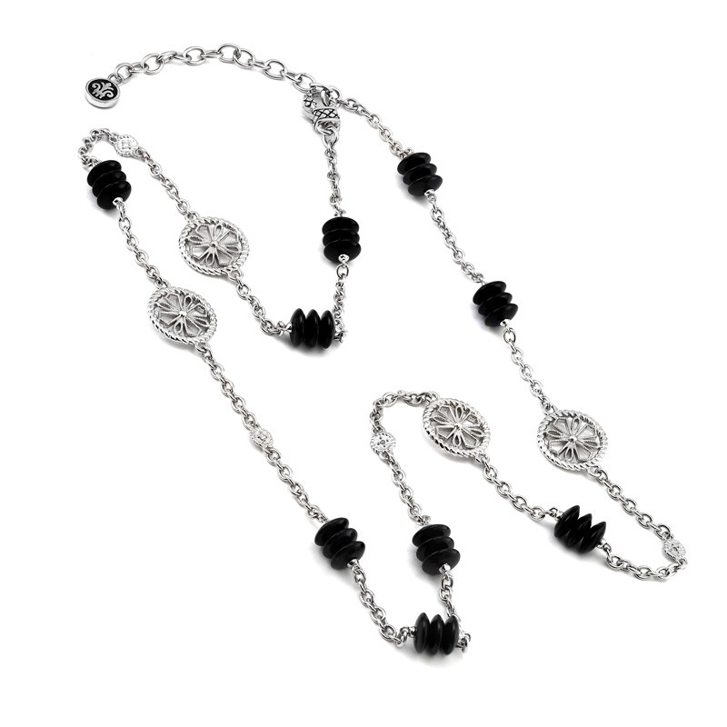 Silver Onyx/Diamond Necklace (22