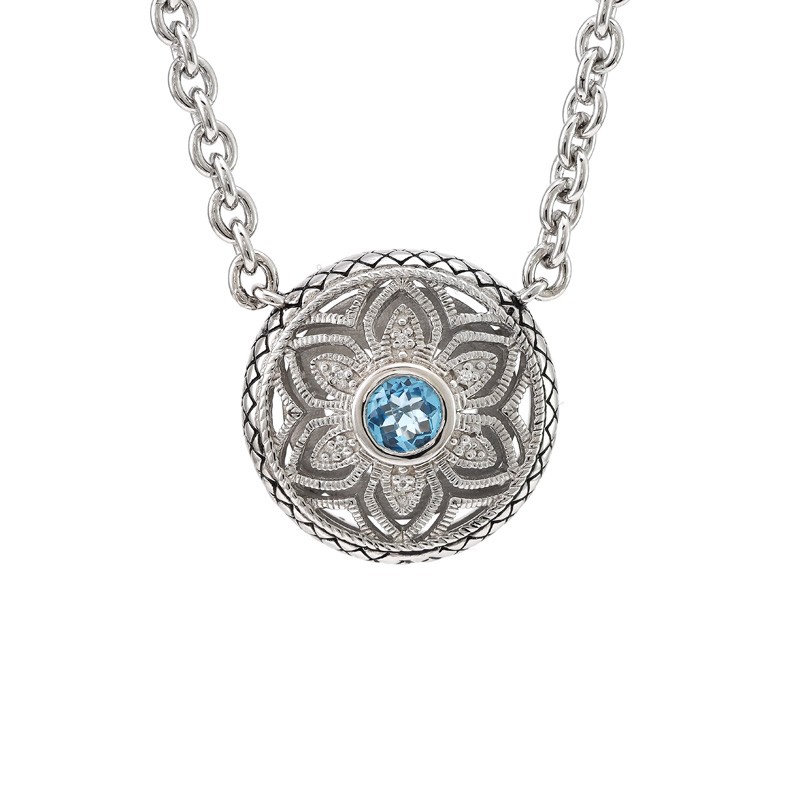 Silver Blue Topaz/Diamond Necklace