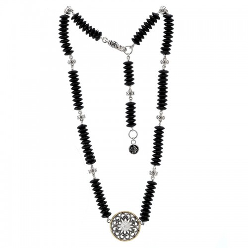 18K/Silver Onyx Diamond Necklace (16
