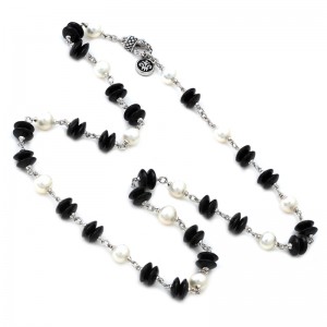 Sterling Silver Onix Ola Onyx/Pearl Necklace
