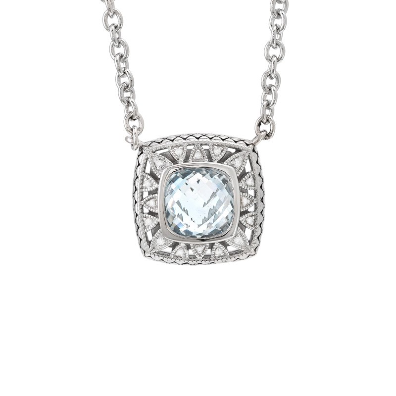Silver Diamond/Blue Topaz Necklace