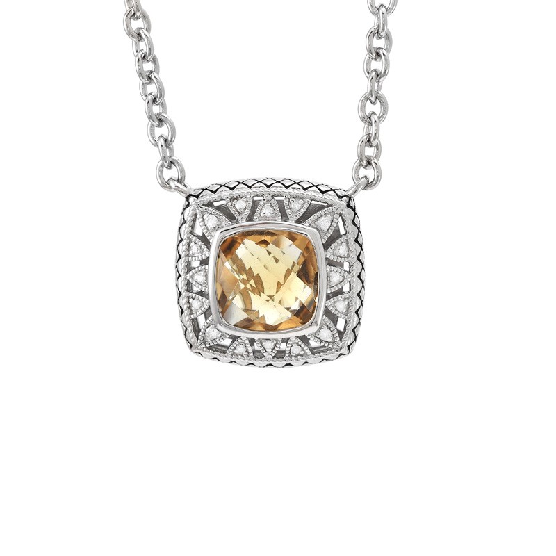 Silver Diamond/Citrine Necklace