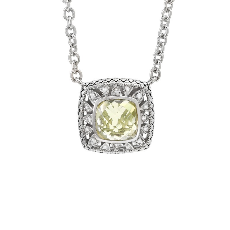 Silver Diamond/Lemon Quartz Necklace