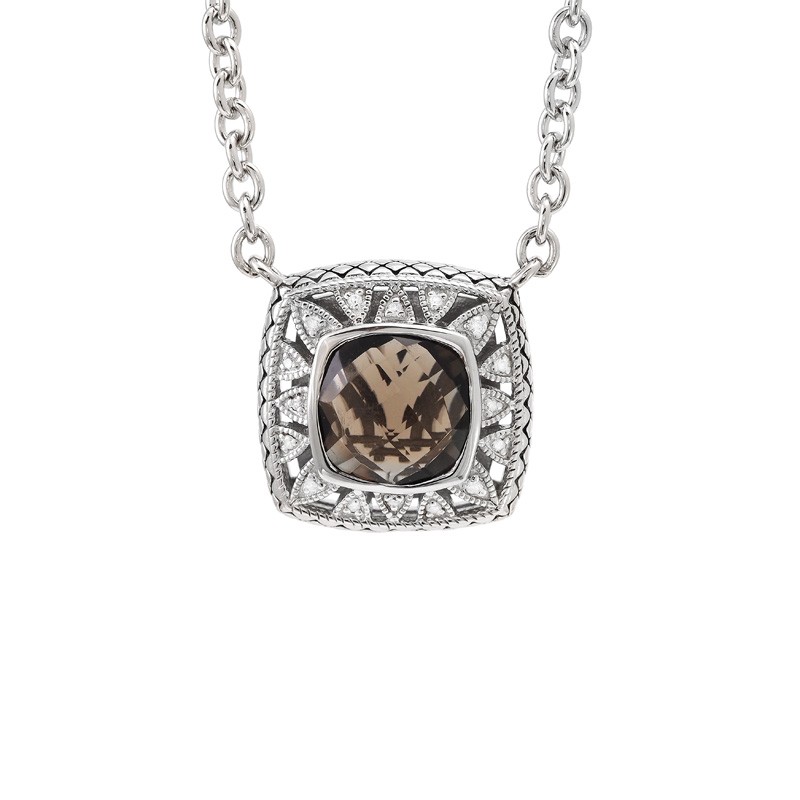 Silver Diamond/Smoky Topaz Necklace